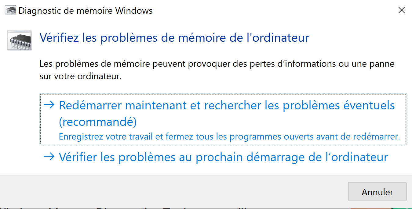 Diagnostic de la mémoire RAM sous Windows