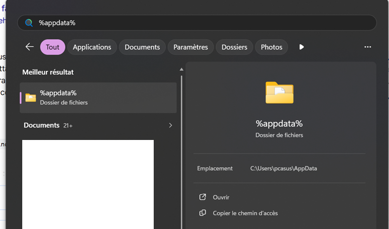 Comment accéder au dossier AppData