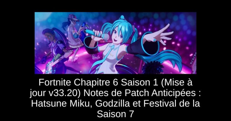 Fortnite Chapitre 6 Saison 1 (Mise à jour v33.20) Notes de Patch Anticipées : Hatsune Miku, Godzilla et Festival de la Saison 7