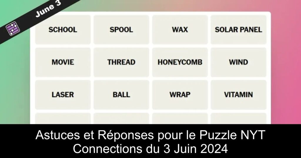 Astuces et Réponses pour le Puzzle NYT Connections du 3 Juin 2024