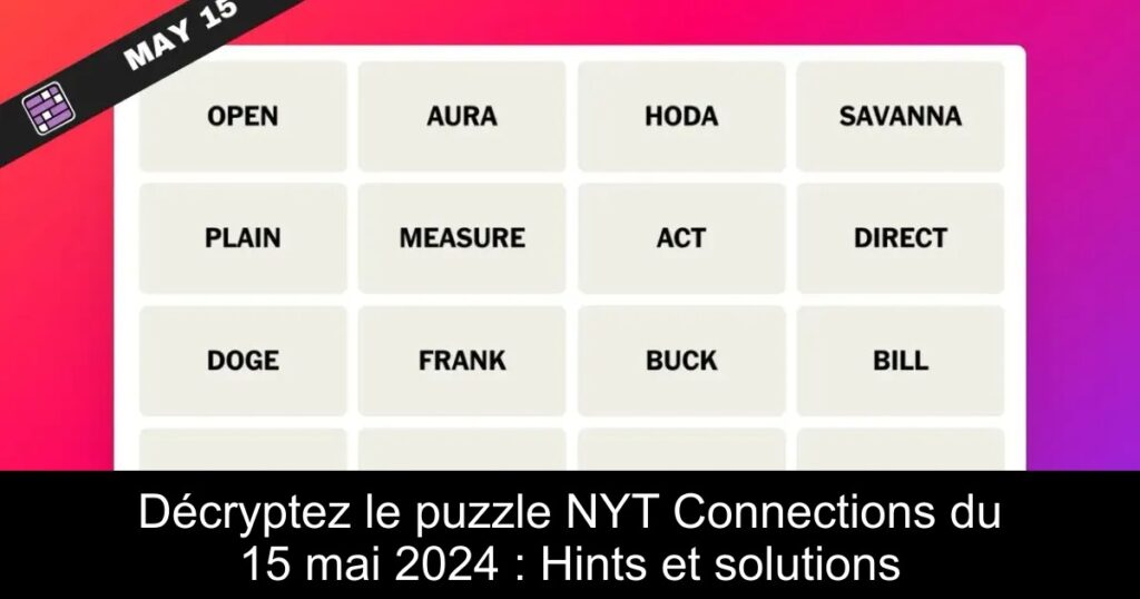 Décryptez le puzzle NYT Connections du 15 mai 2024 : Hints et solutions