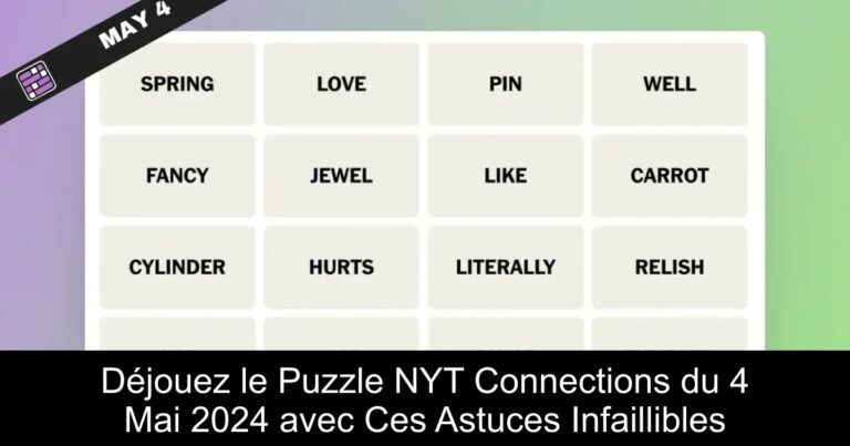 Déjouez le Puzzle NYT Connections du 4 Mai 2024 avec Ces Astuces Infaillibles