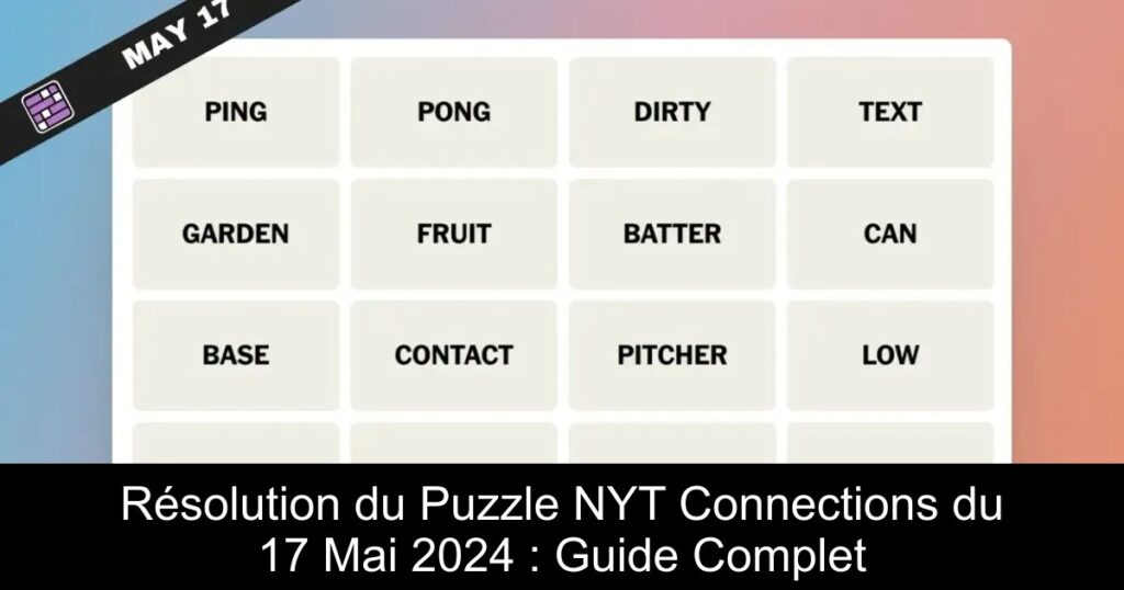 Résolution du Puzzle NYT Connections du 17 Mai 2024 : Guide Complet