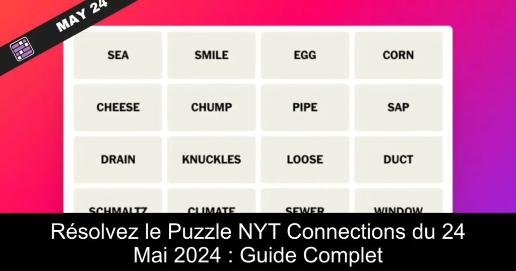 Résolvez le Puzzle NYT Connections du 24 Mai 2024 : Guide Complet