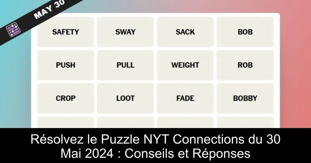 Résolvez le Puzzle NYT Connections du 30 Mai 2024 : Conseils et Réponses
