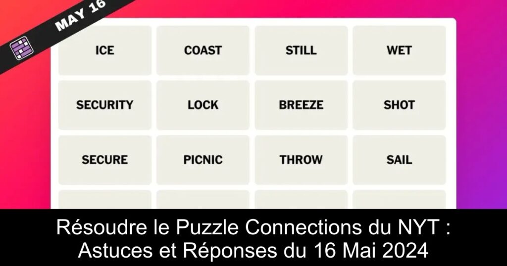 Résoudre le Puzzle Connections du NYT : Astuces et Réponses du 16 Mai 2024