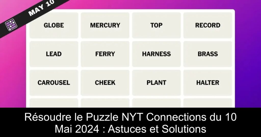 Résoudre le Puzzle NYT Connections du 10 Mai 2024 : Astuces et Solutions
