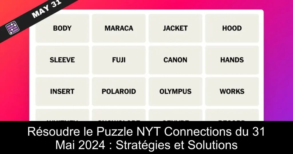 Résoudre le Puzzle NYT Connections du 31 Mai 2024 : Stratégies et Solutions