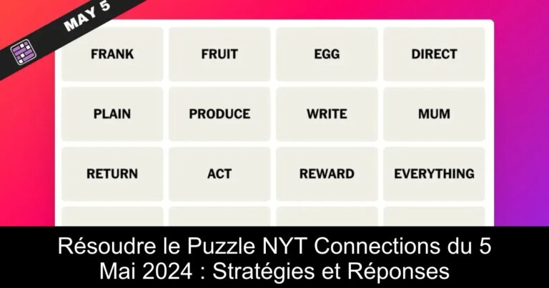 Résoudre le Puzzle NYT Connections du 5 Mai 2024 : Stratégies et Réponses
