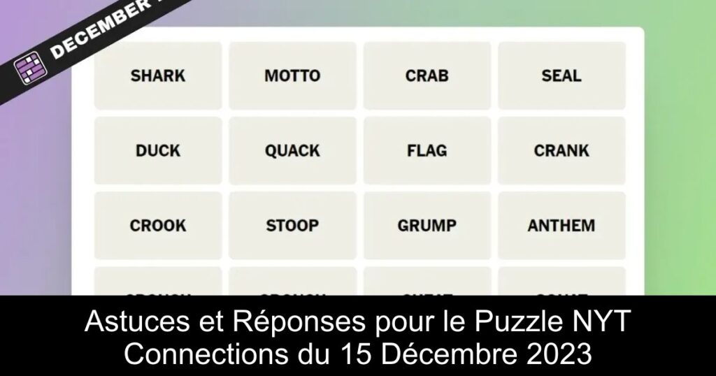 Astuces et Réponses pour le Puzzle NYT Connections du 15 Décembre 2023