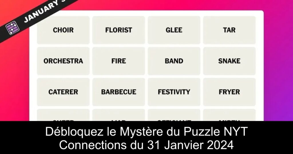 Débloquez le Mystère du Puzzle NYT Connections du 31 Janvier 2024