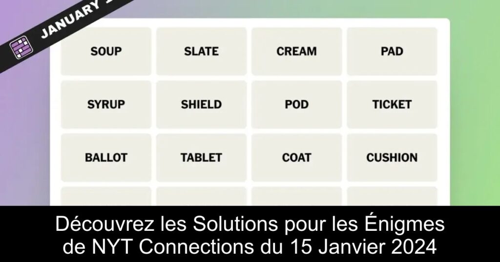 Découvrez les Solutions pour les Énigmes de NYT Connections du 15 Janvier 2024