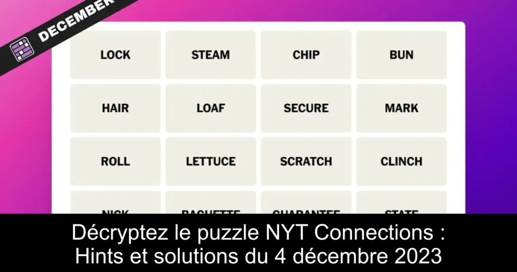 Décryptez le puzzle NYT Connections : Hints et solutions du 4 décembre 2023