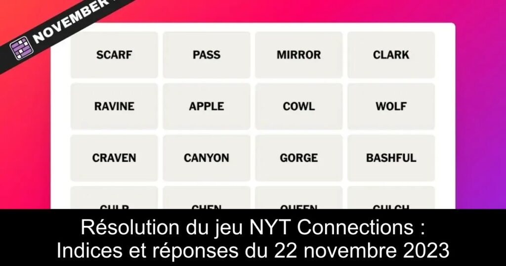 Résolution du jeu NYT Connections : Indices et réponses du 22 novembre 2023