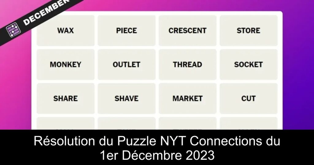 Résolution du Puzzle NYT Connections du 1er Décembre 2023