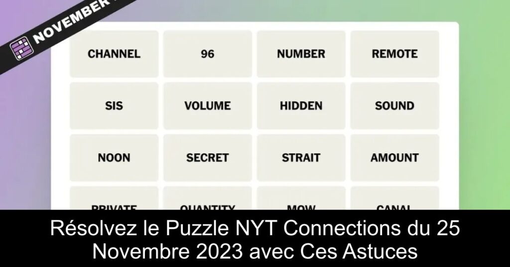 Résolvez le Puzzle NYT Connections du 25 Novembre 2023 avec Ces Astuces