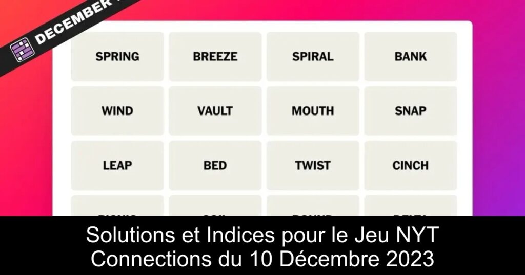 Solutions et Indices pour le Jeu NYT Connections du 10 Décembre 2023