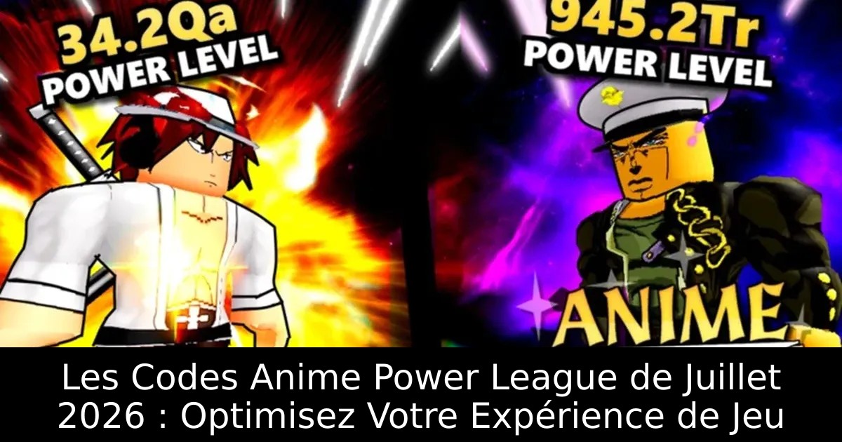 Les Codes Anime Power League de Juillet 2026 : Optimisez Votre Expérience de Jeu