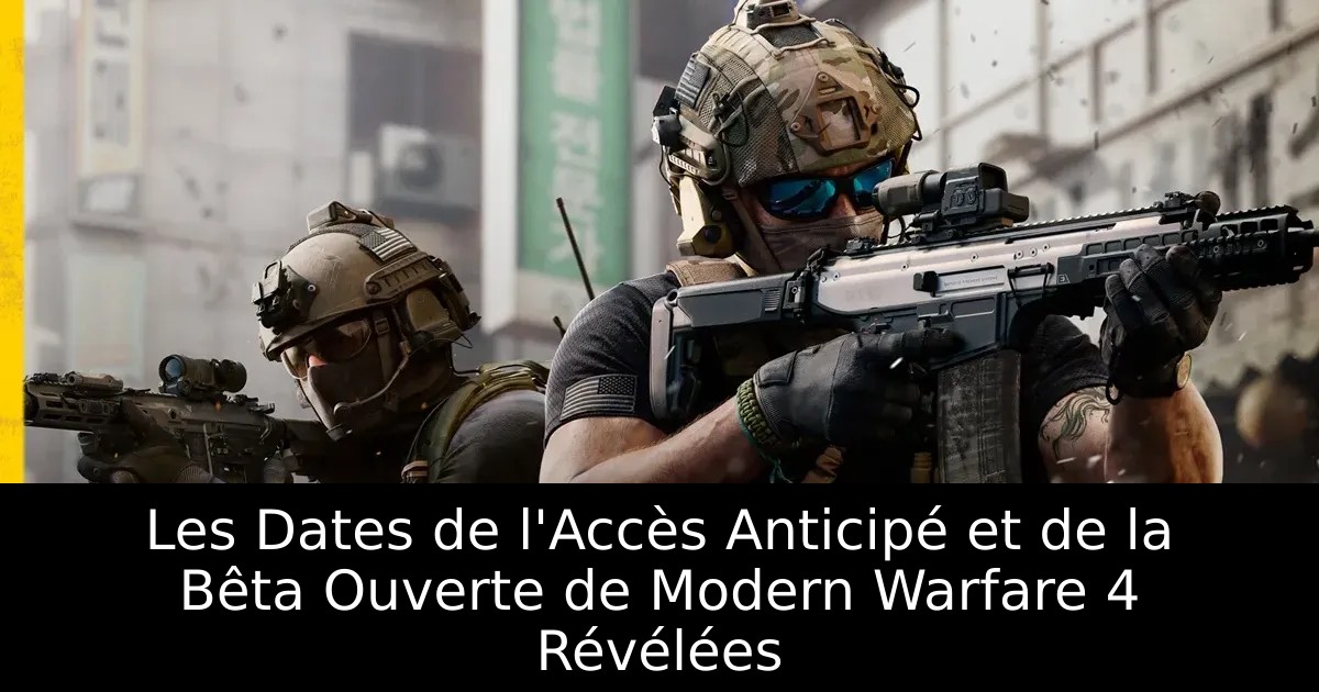 Les Dates de l&rsquo;Accès Anticipé et de la Bêta Ouverte de Modern Warfare 4 Révélées