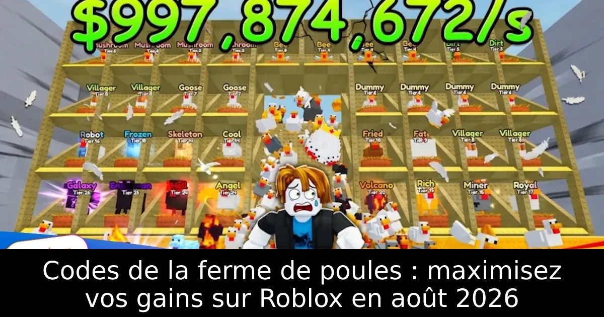 Codes de la ferme de poules : maximisez vos gains sur Roblox en août 2026